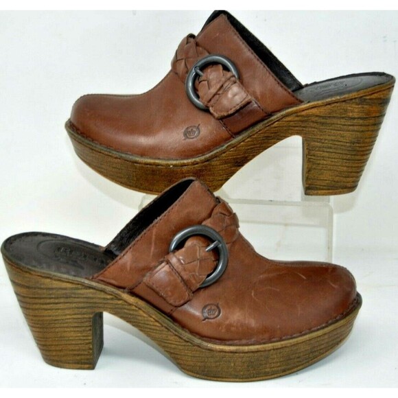 BORN b.o.c. Brown Leather Slip On Mules Clogs Women’s 9 / 40.5 Boho - Picture 2 of 7